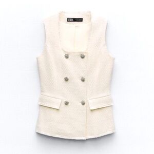 Zara Cream Tweed Sleeveless Blazer Vest